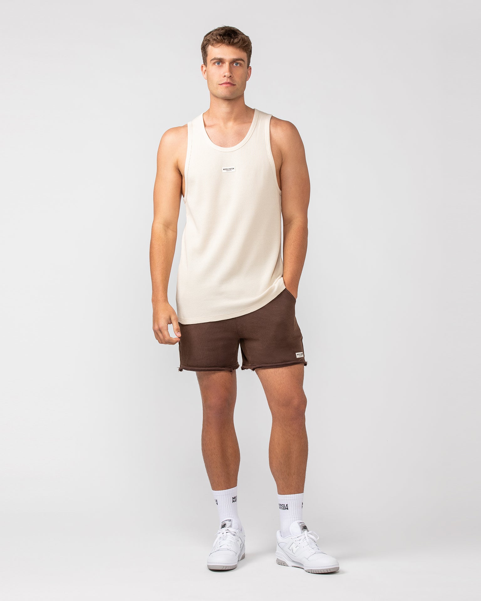 Raw Hem 5" Shorts - Washed Brown