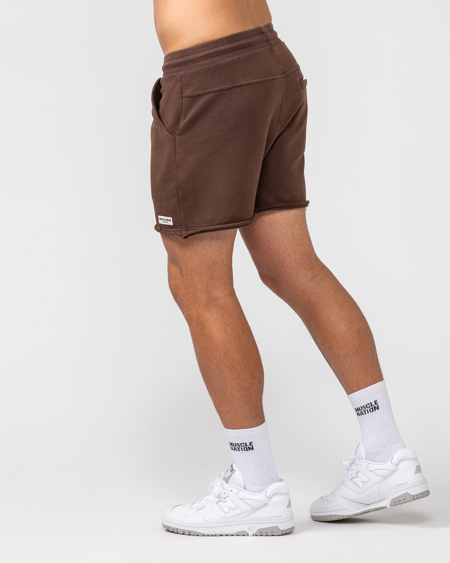 Raw Hem 5" Shorts - Washed Brown