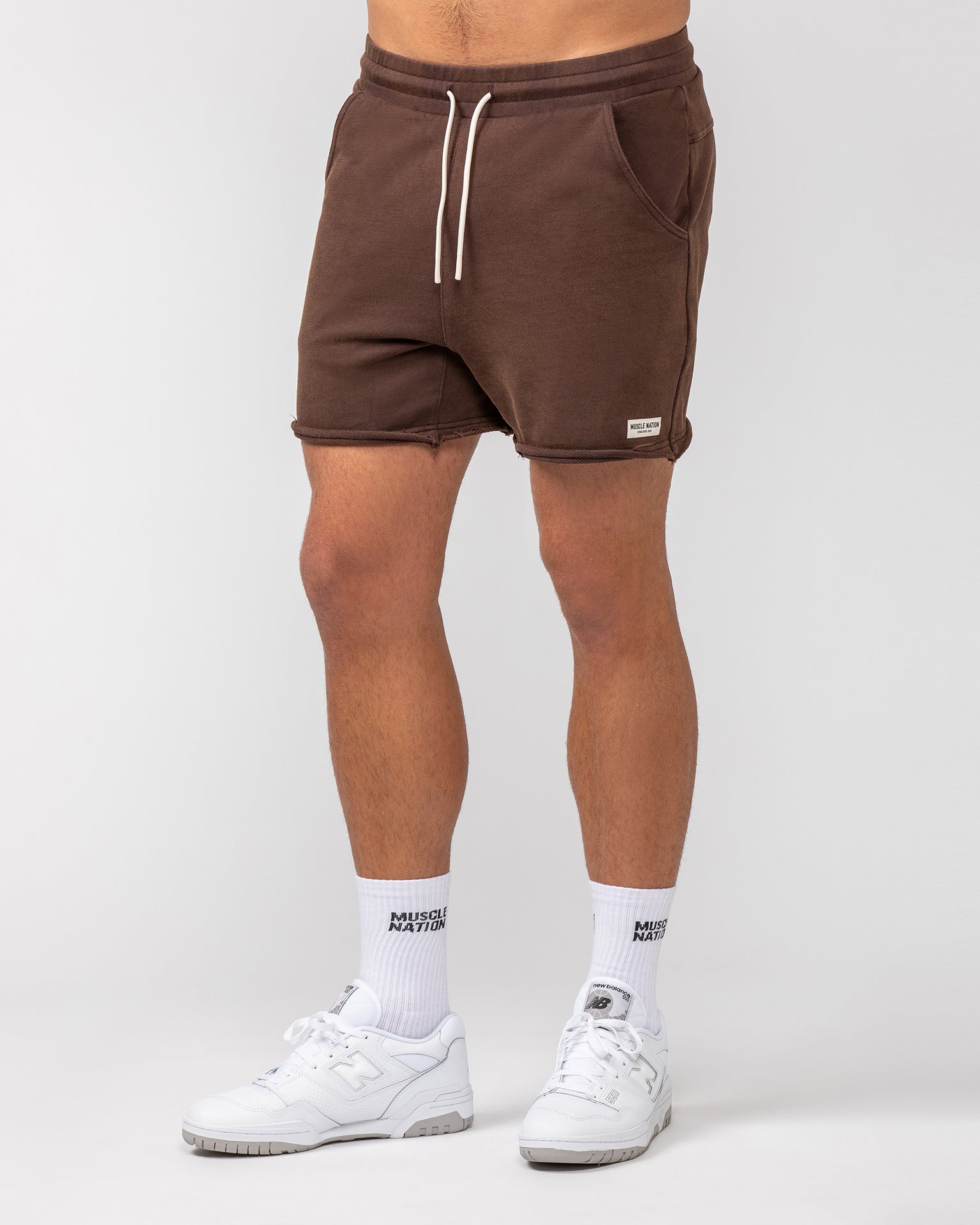 Raw Hem 5" Shorts - Washed Brown