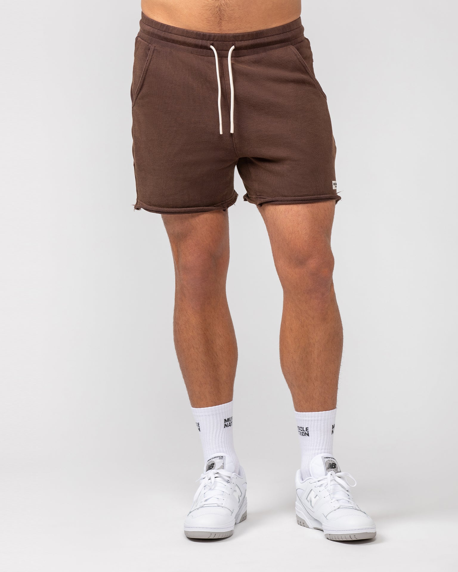 Raw Hem 5" Shorts - Washed Brown