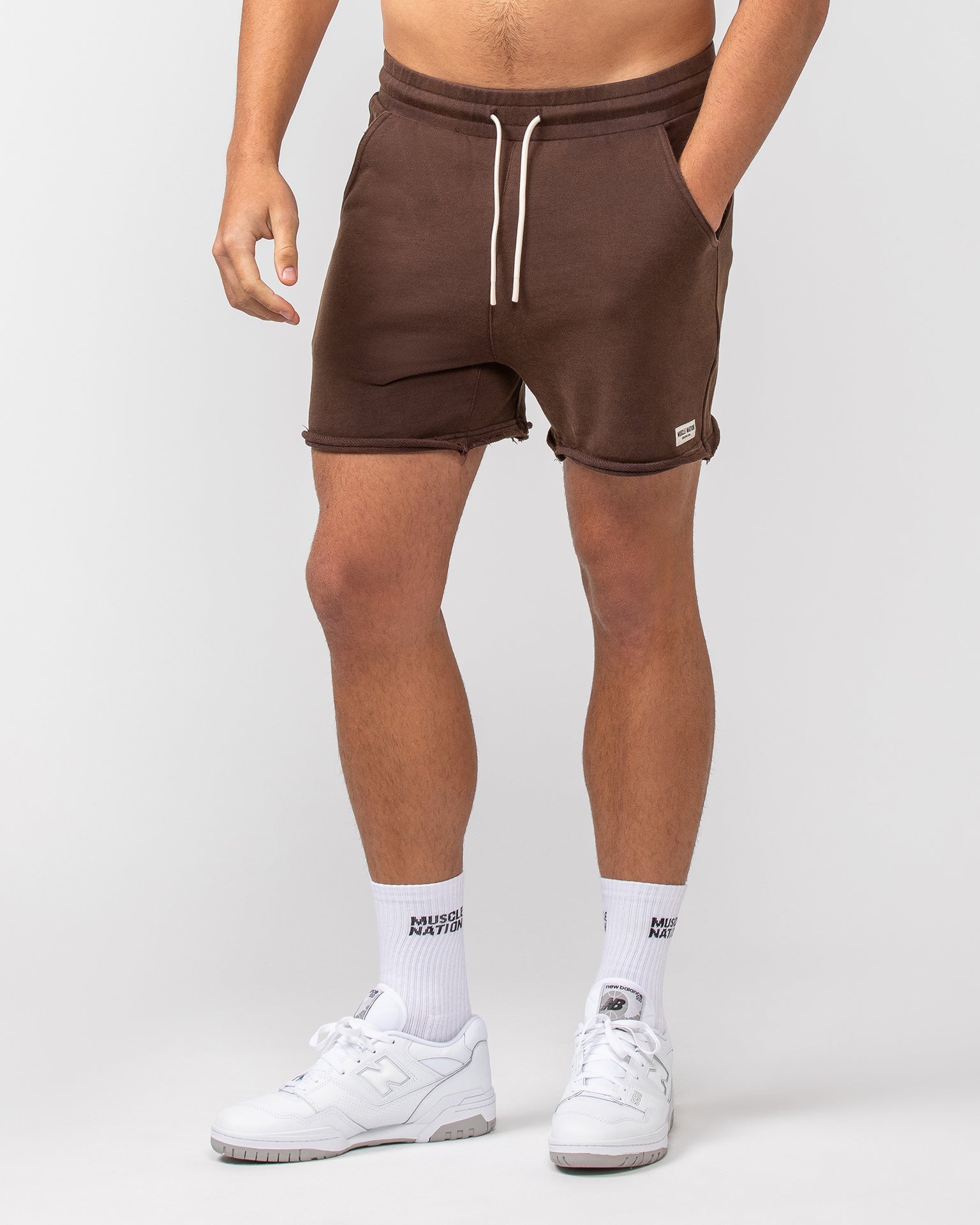 Raw Hem 5" Shorts - Washed Brown