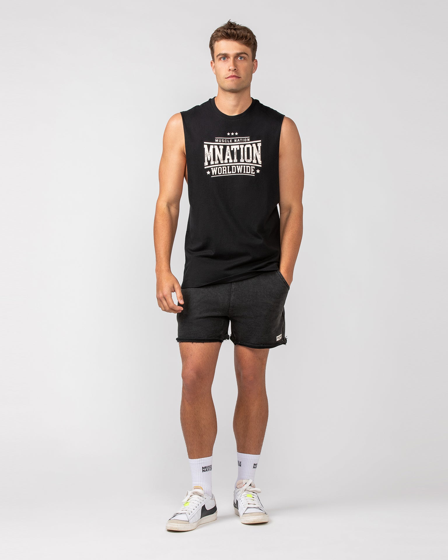 Raw Hem 5" Shorts - Washed Black