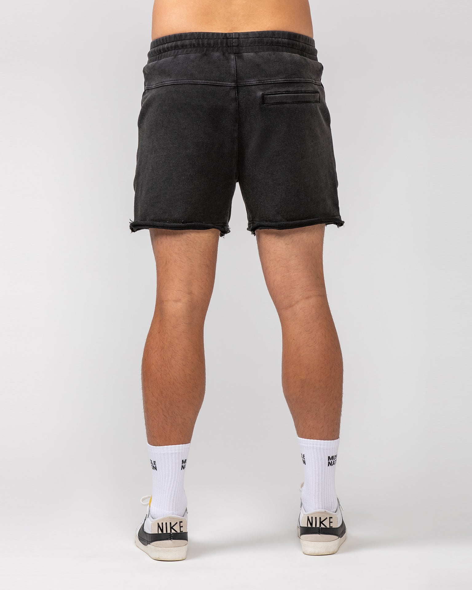 Raw Hem 5" Shorts - Washed Black