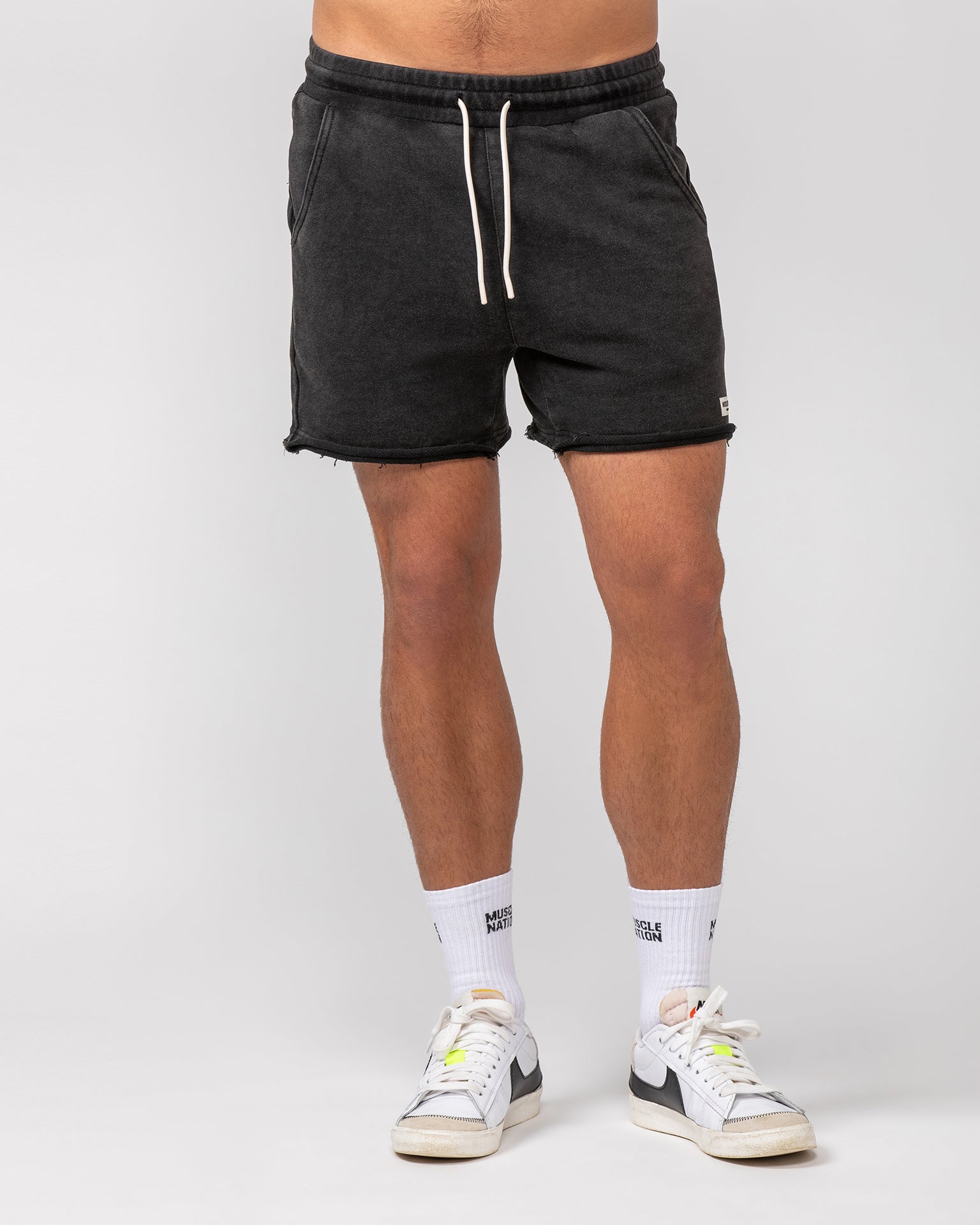 Raw Hem 5" Shorts - Washed Black