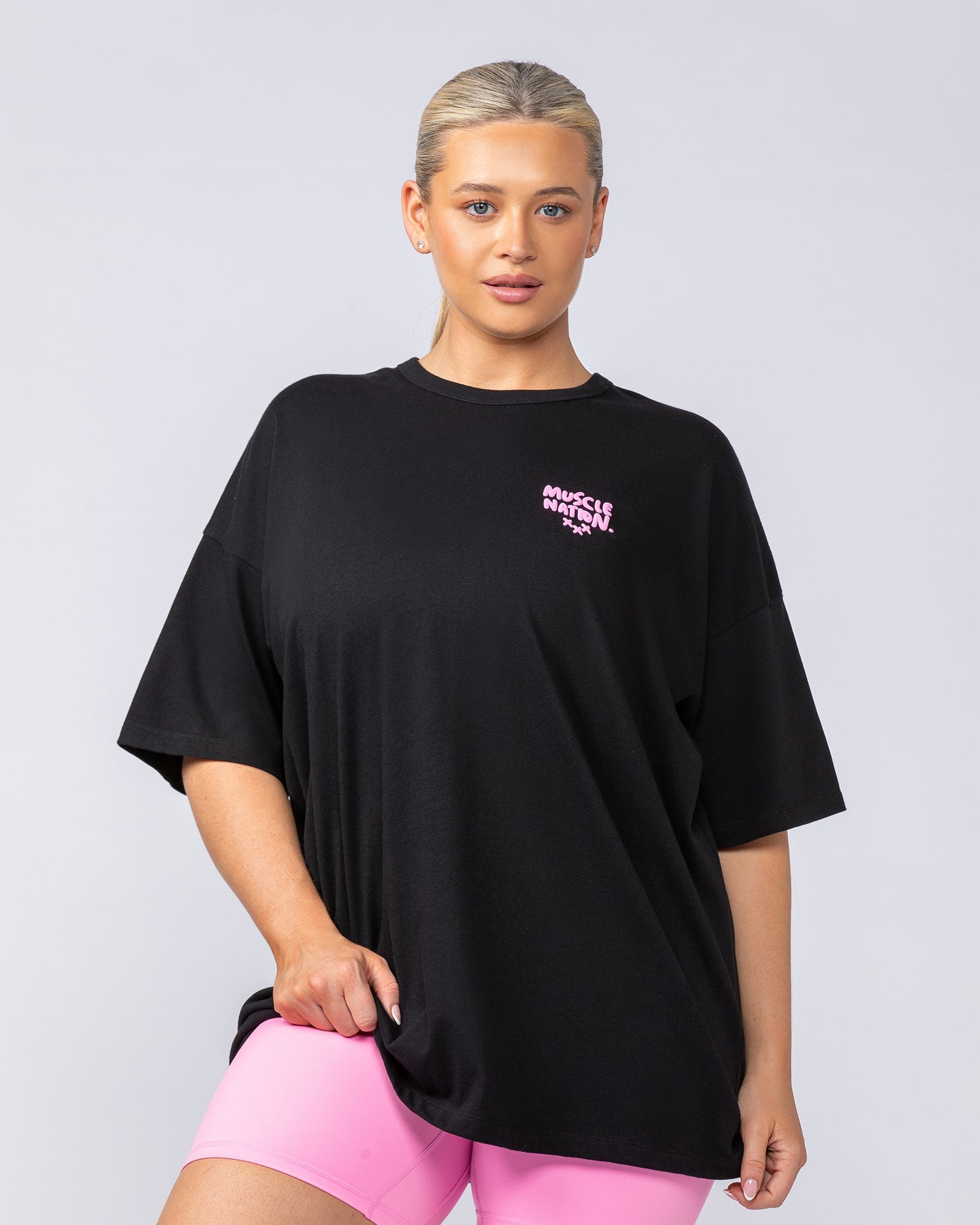 Womens Biggest Fan Oversized Tee - Black