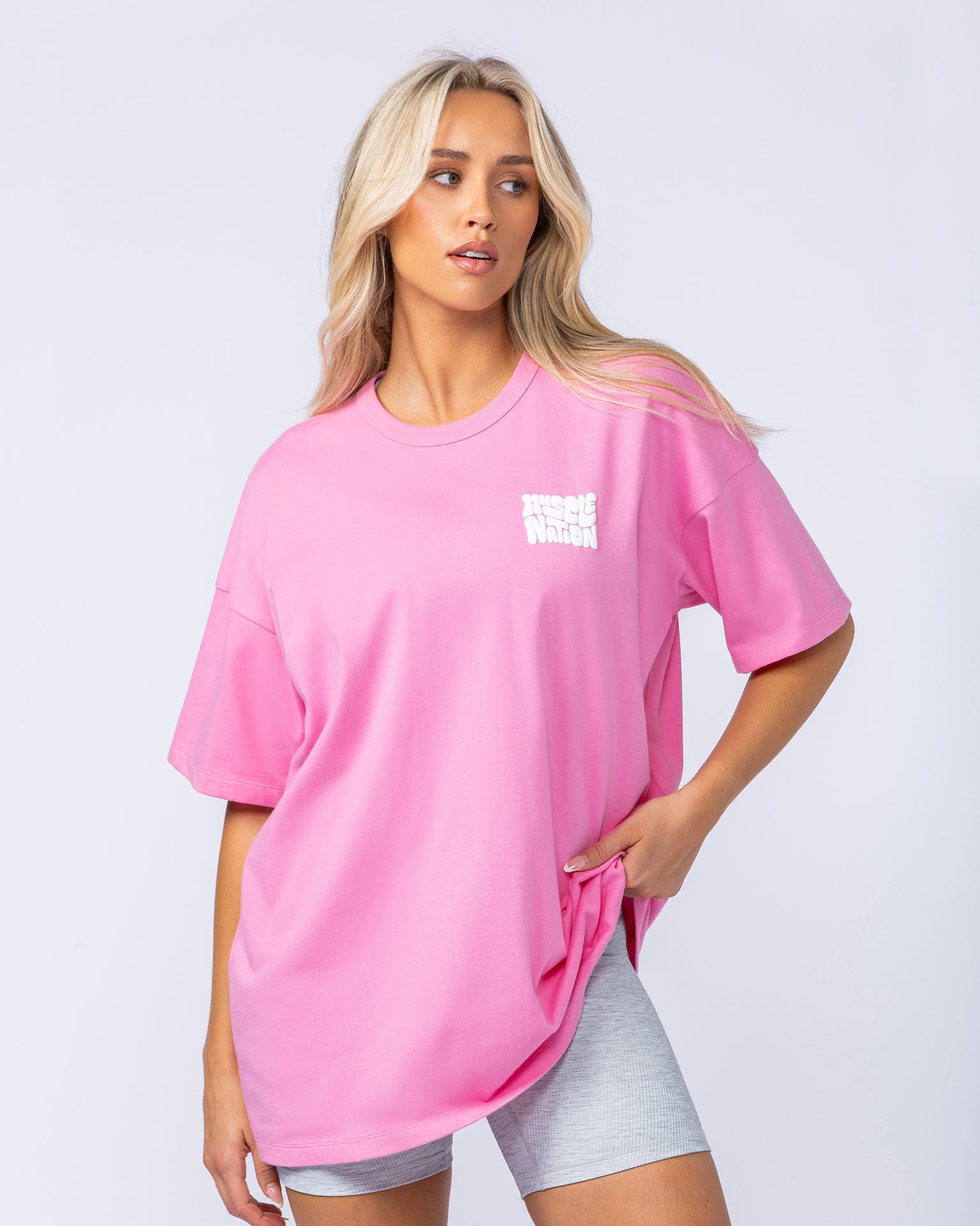 Womens Wave Oversized Tee - Hollywood Pink