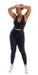 Full body front view of girl wearing black Midnight Eco Ultra High Waist Leggings and matching bra placing both hands on her forehead facing outward