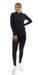 Girl standing in black midnight endurance jacket with zip and thumb pockets & midnight leggings