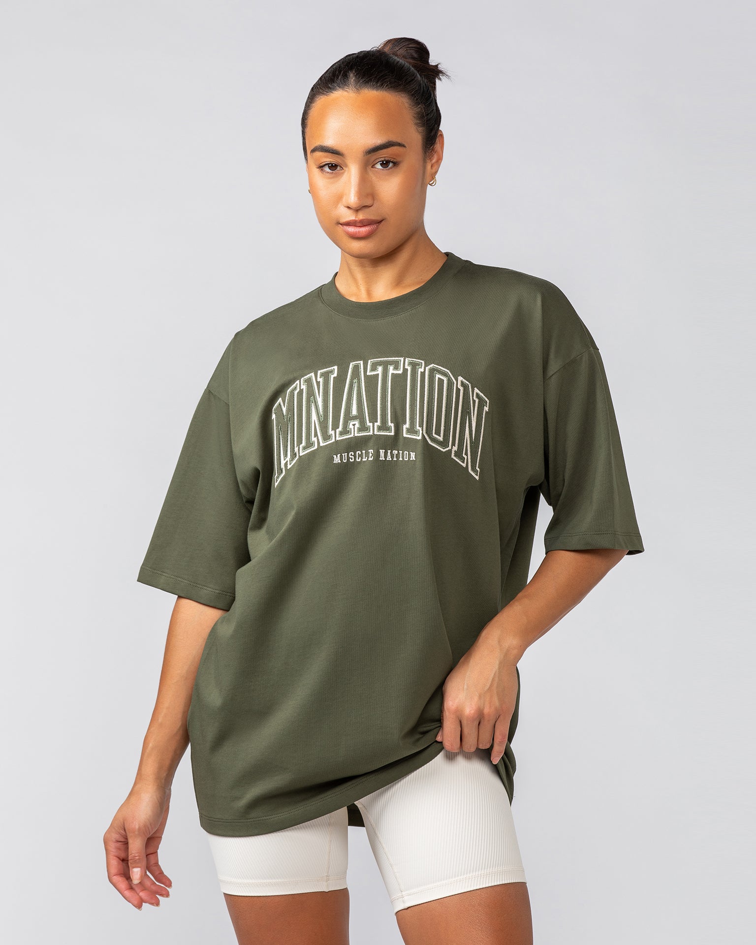 Varsity Oversized Tee - Dark Khaki