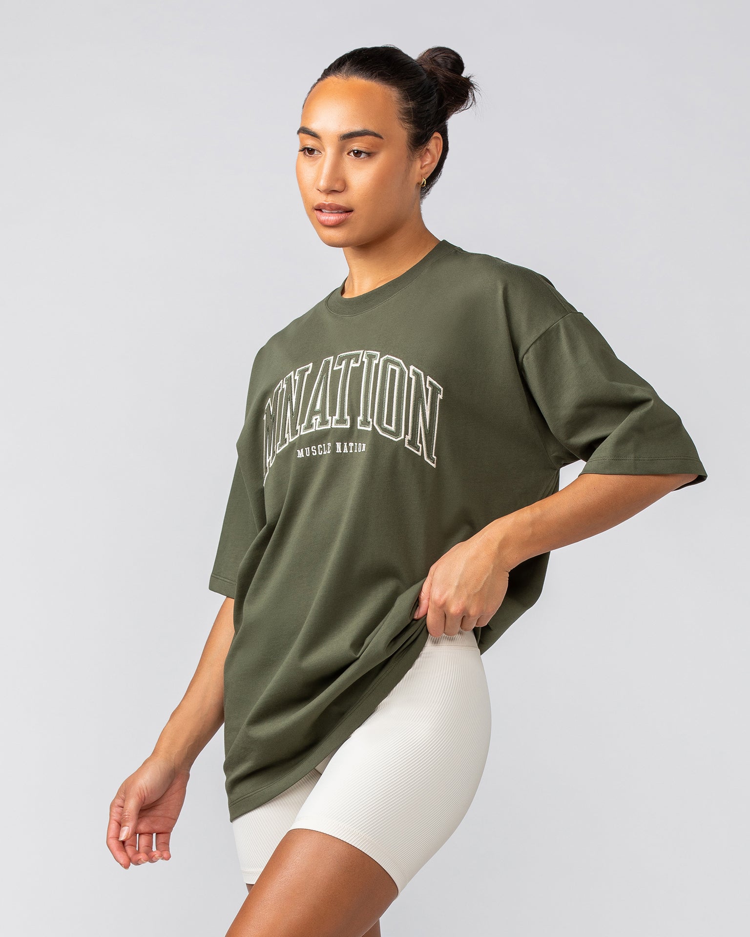 Varsity Oversized Tee - Dark Khaki