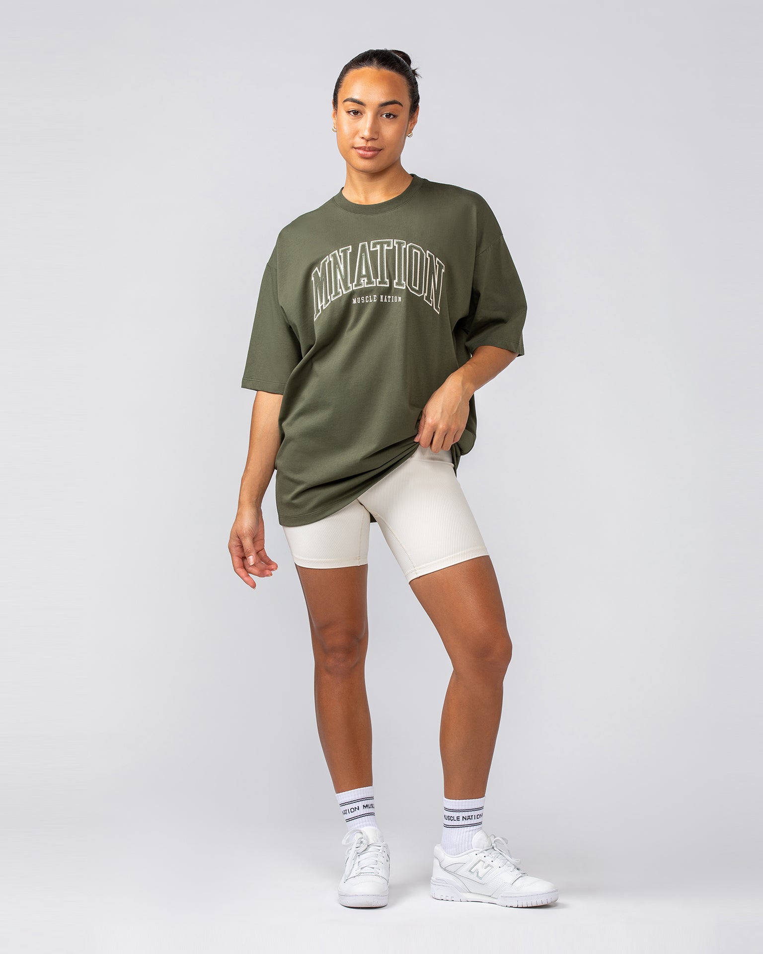 Varsity Oversized Tee - Dark Khaki