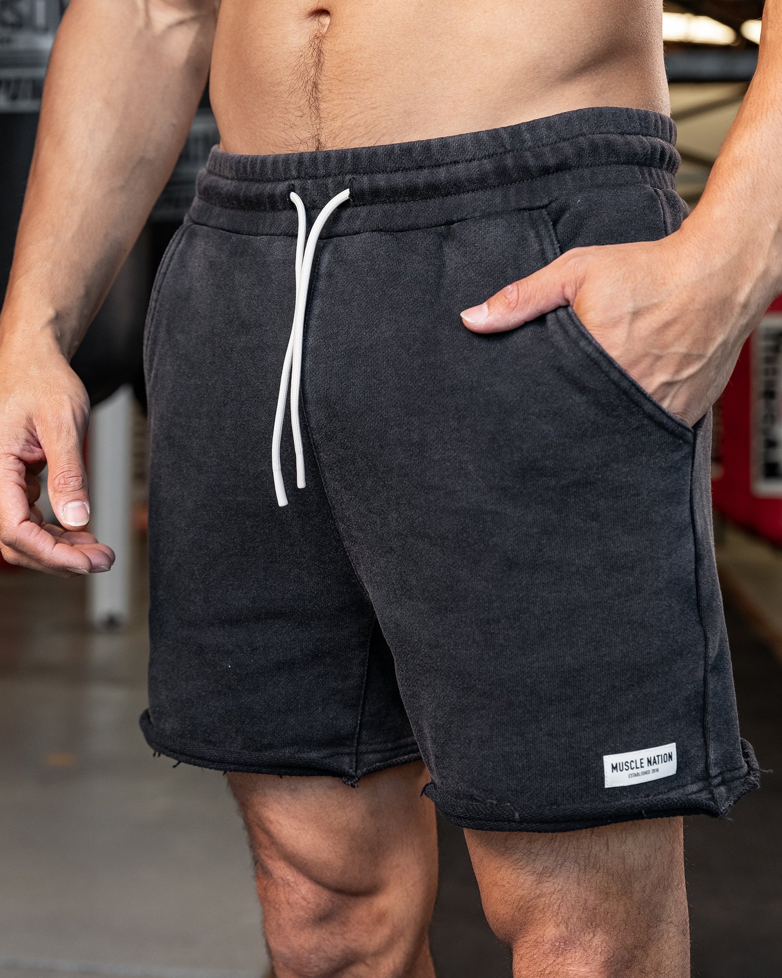 Raw Hem 5" Shorts - Washed Black