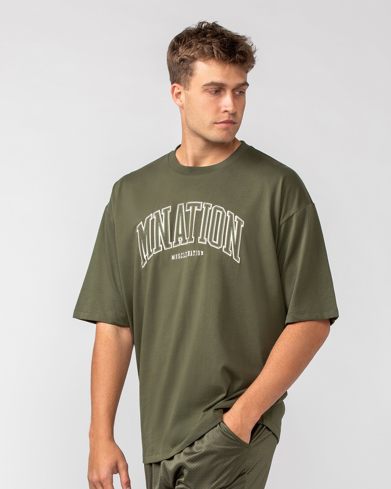 Varsity Oversized Tee - Dark Khaki