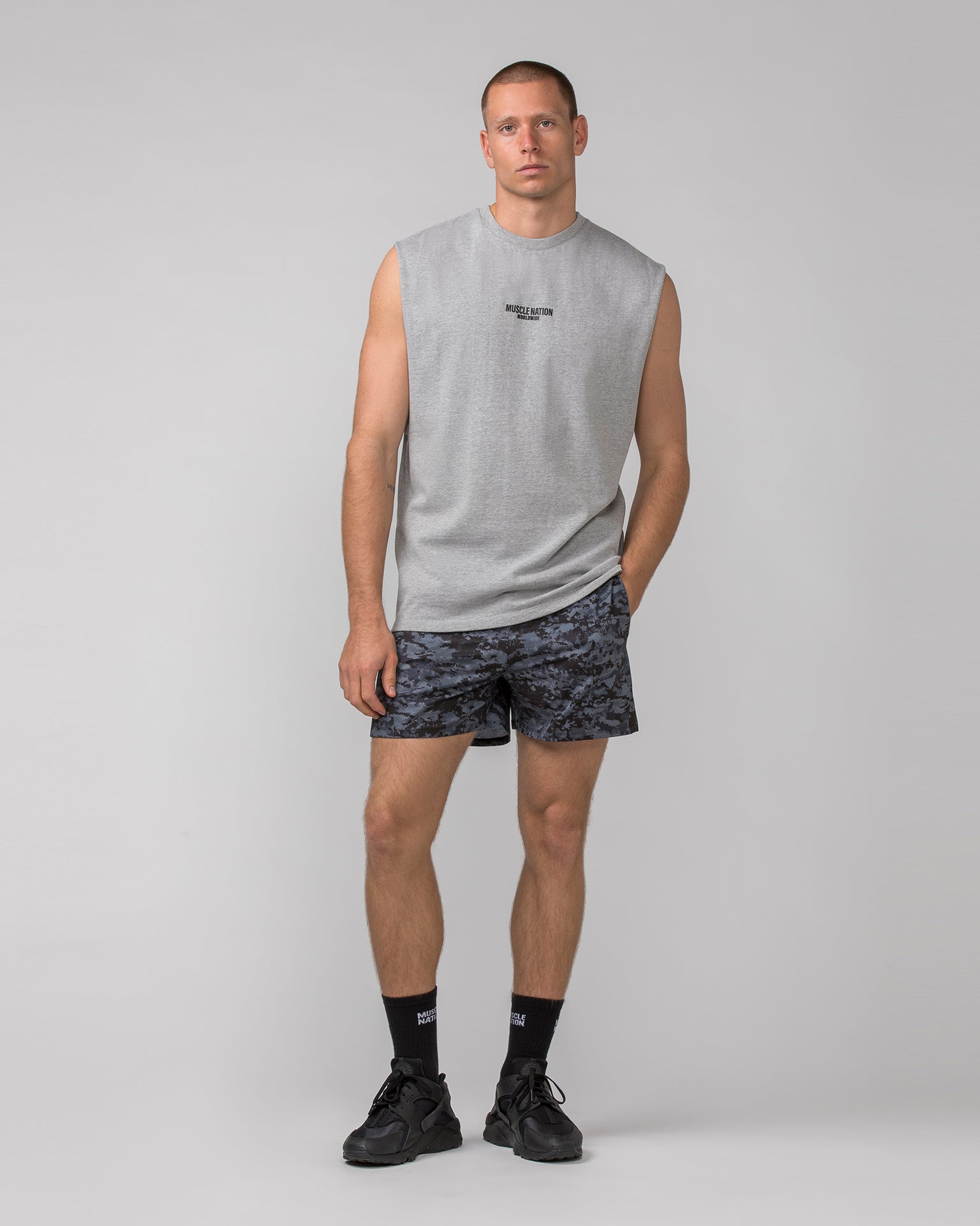 Function 4'' Shorts - Grey/ Black Distressed Print