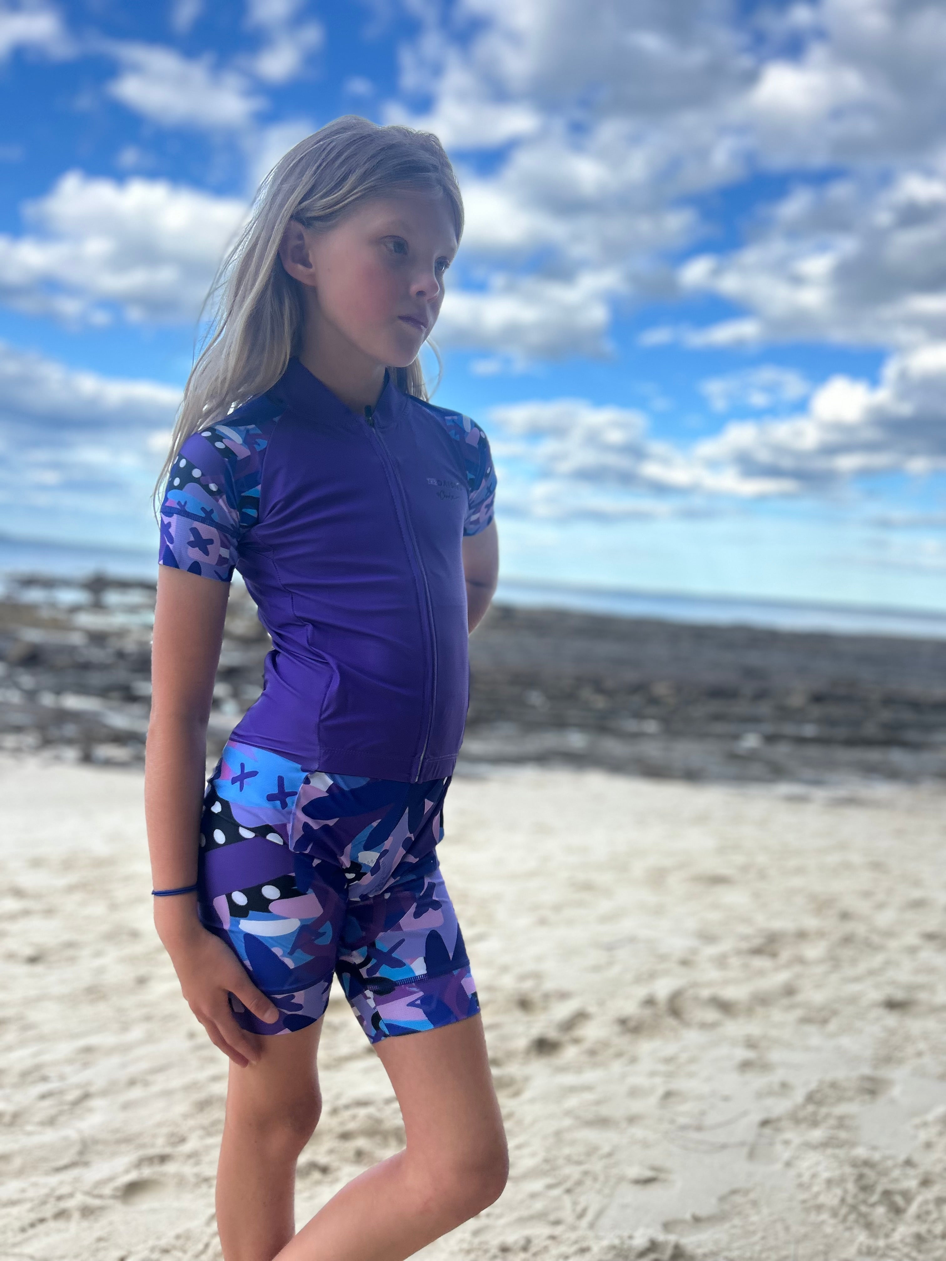 Purple Burst l Girls Tee style Triathlon Suit