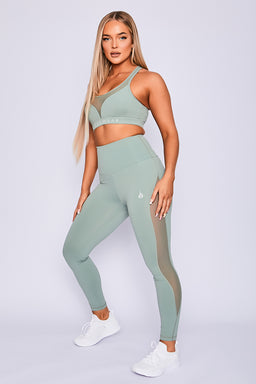 HYPE HIGH WAISTED MESH LEGGINGS - SAGE