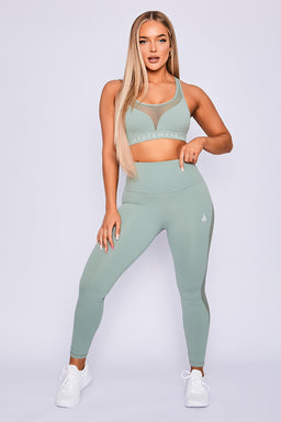 HYPE HIGH WAISTED MESH LEGGINGS - SAGE