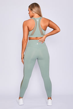 HYPE HIGH WAISTED MESH LEGGINGS - SAGE