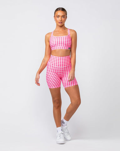 Muscle Nation Bike Shorts Ultra Aura Bike Shorts - Neon Pink Gingham Print