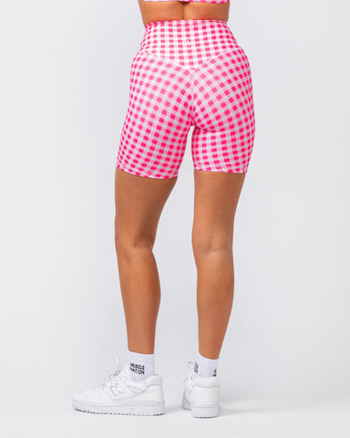 Muscle Nation Bike Shorts Ultra Aura Bike Shorts - Neon Pink Gingham Print