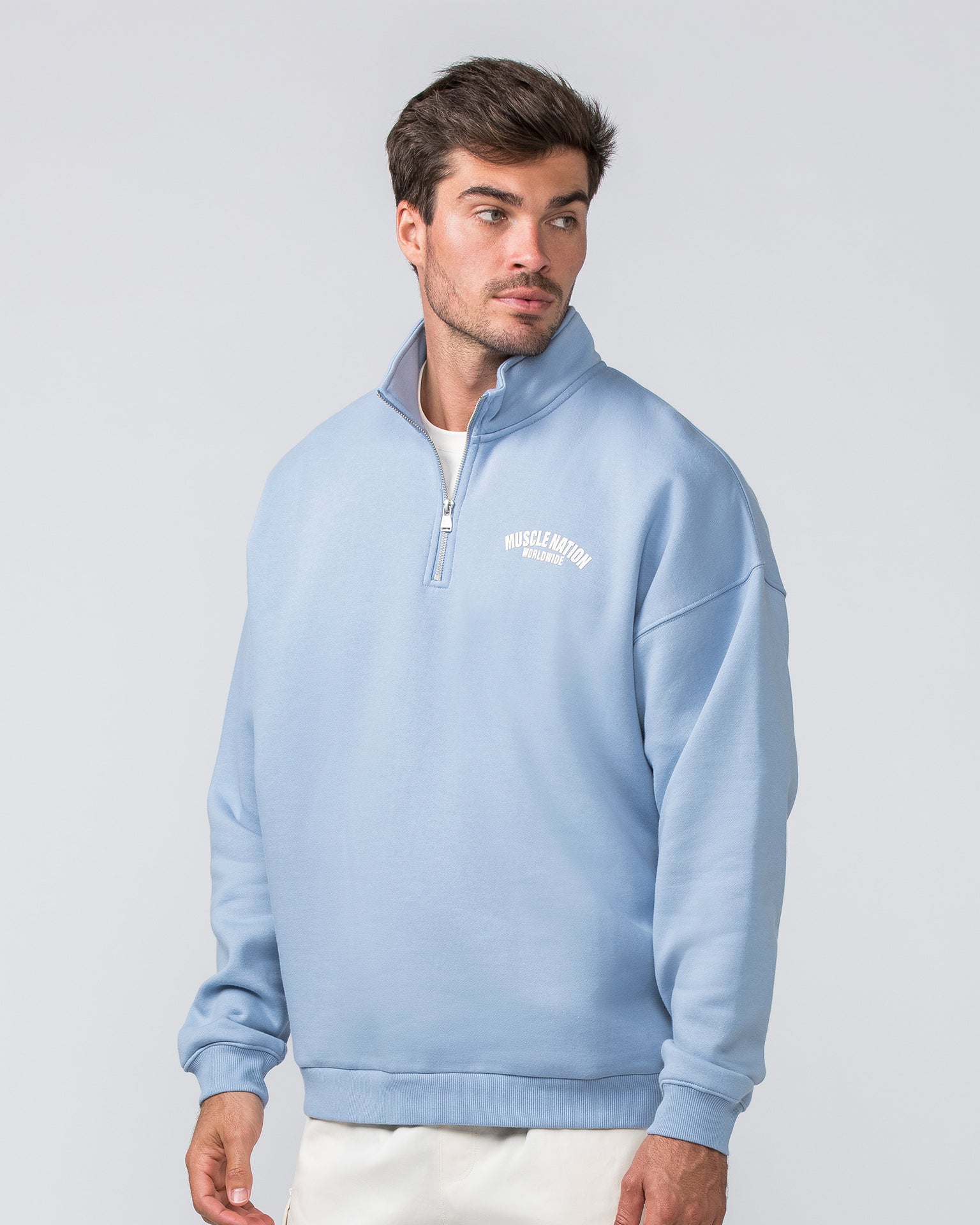 Muscle Nation Jumpers Classic Quarter Zip - Sky Blue