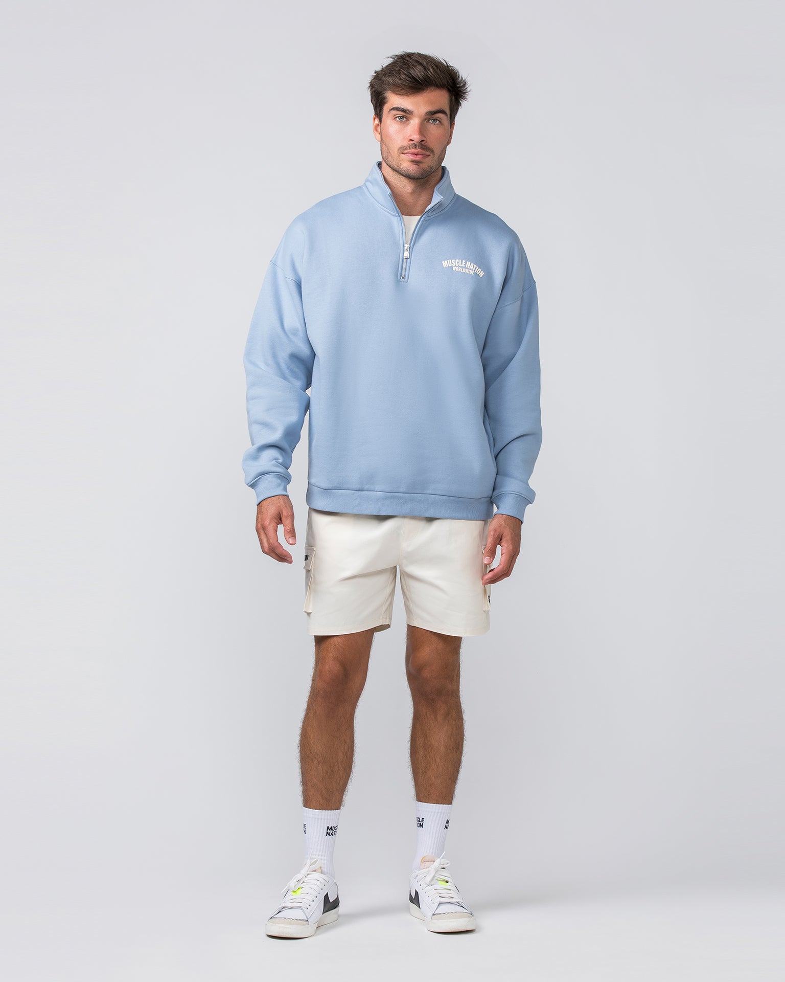 Muscle Nation Jumpers Classic Quarter Zip - Sky Blue