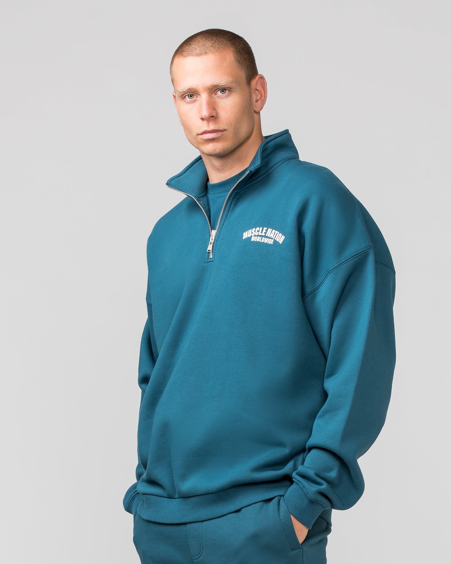 Muscle Nation Jumpers Classic Quarter Zip - Tidal Teal