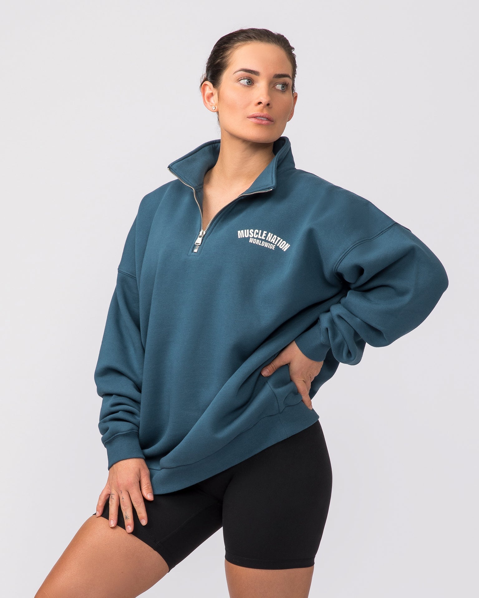 Muscle Nation Jumpers Classic Quarter Zip - Tidal Teal