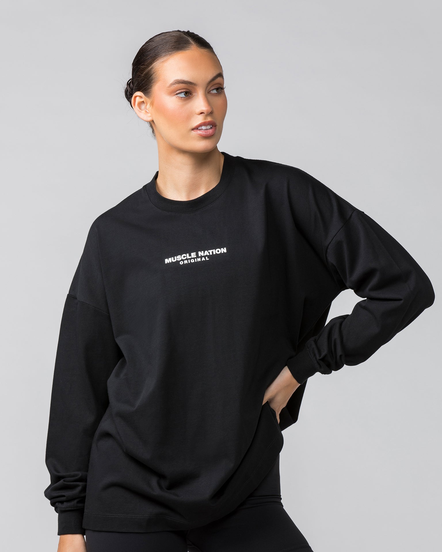 Muscle Nation Jumpers OG Oversized Long Sleeve Tee - Black