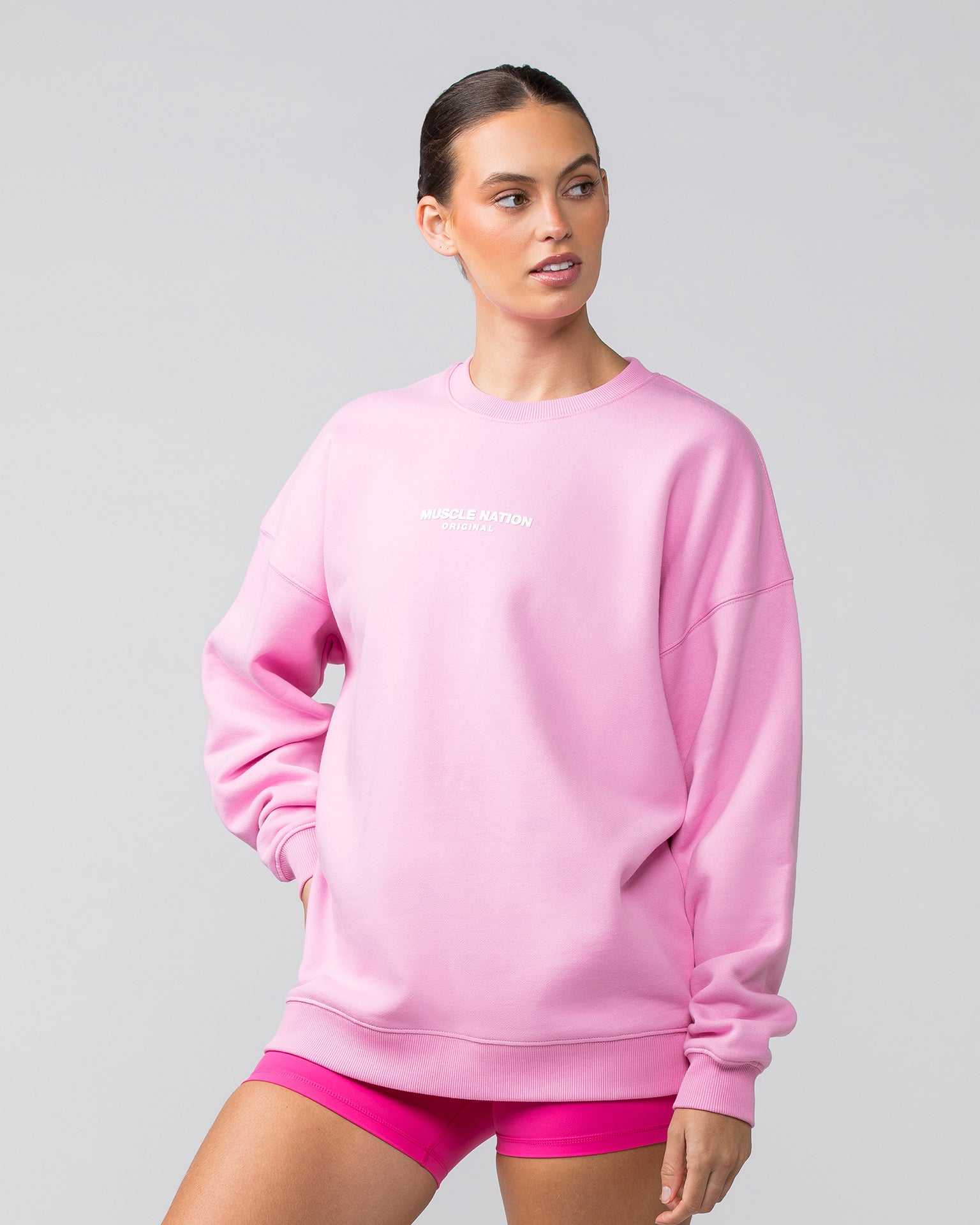 Muscle Nation Jumpers Weekend Oversized Pullover - Pink Frosting