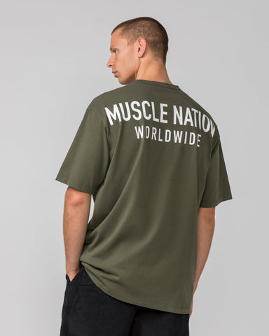 Muscle Nation T-Shirts MNation Worldwide Pump Cover - Dark Khaki / White