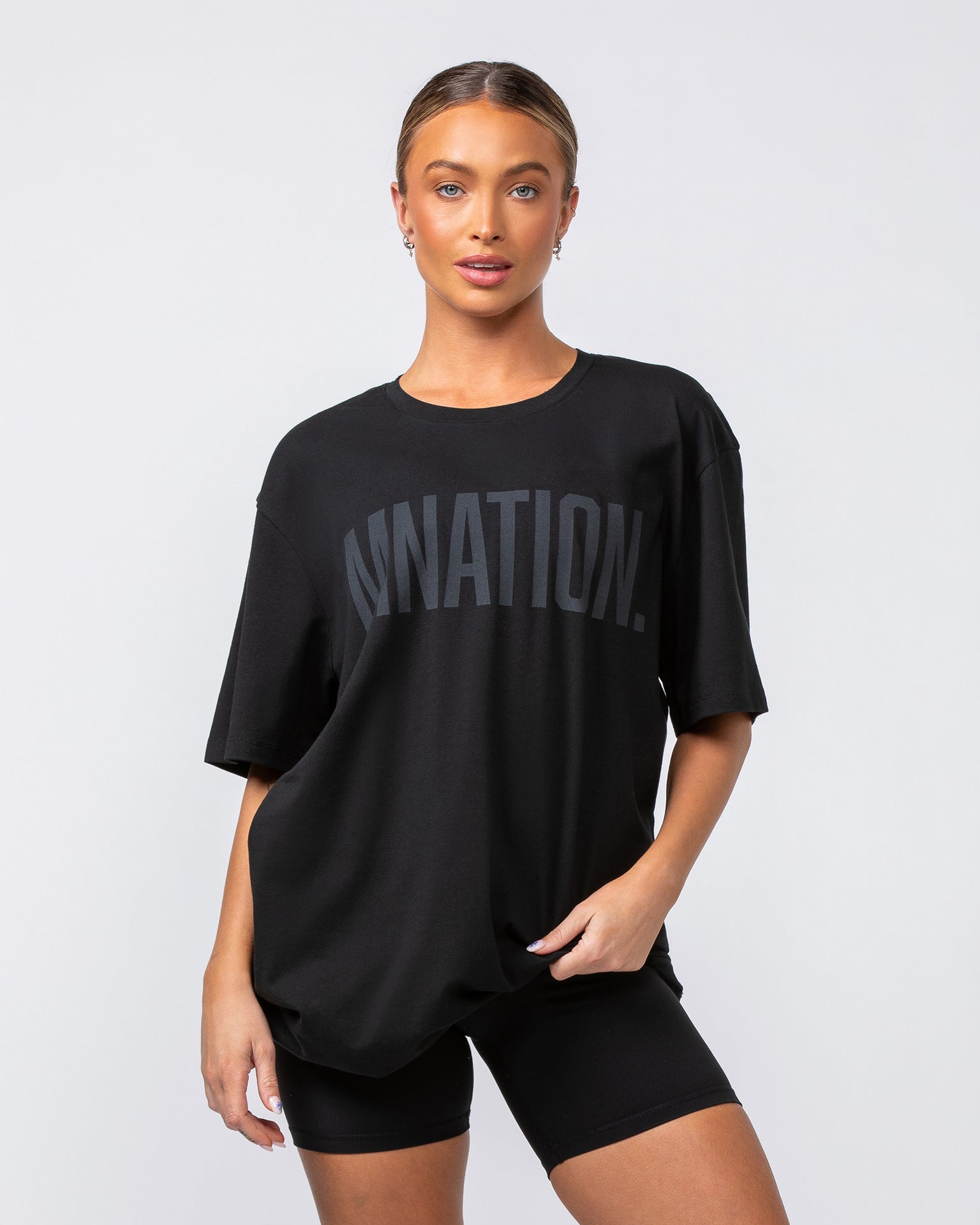 Muscle Nation T-Shirts Oversized Tonal Tee - Black