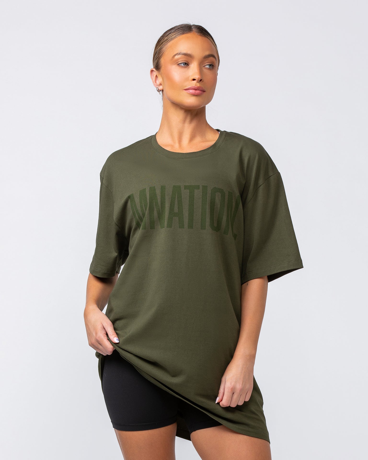 Muscle Nation T-Shirts Oversized Tonal Tee - Dark Khaki