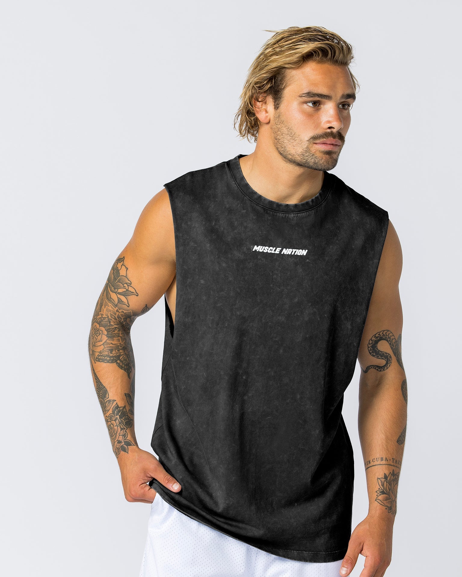 Muscle Nation Tank Tops Boxy Vintage Tank - Washed Black