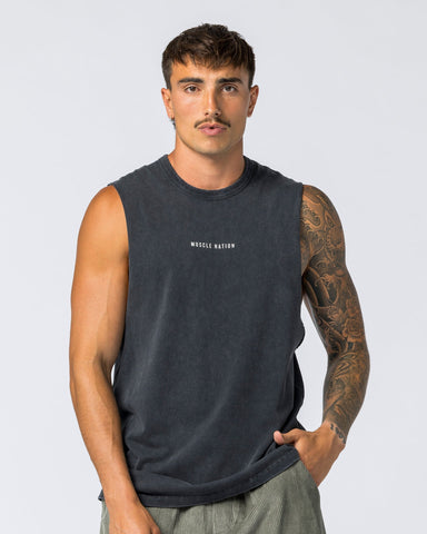 Muscle Nation Tank Tops Ease Drop Arm Heavy Vintage Tank - Washed Black