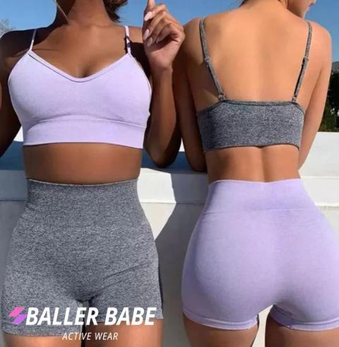 Baller Babe Crop Tops Seamless Lily Shorts and Crop Set in Grey