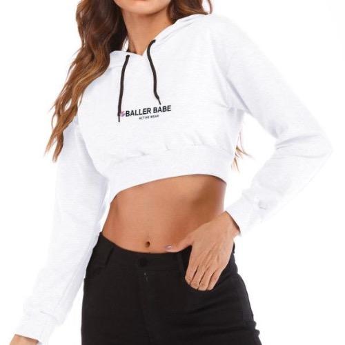 Baller Babe Hoodie Womens white Baller Babe cropped hoodie jumper