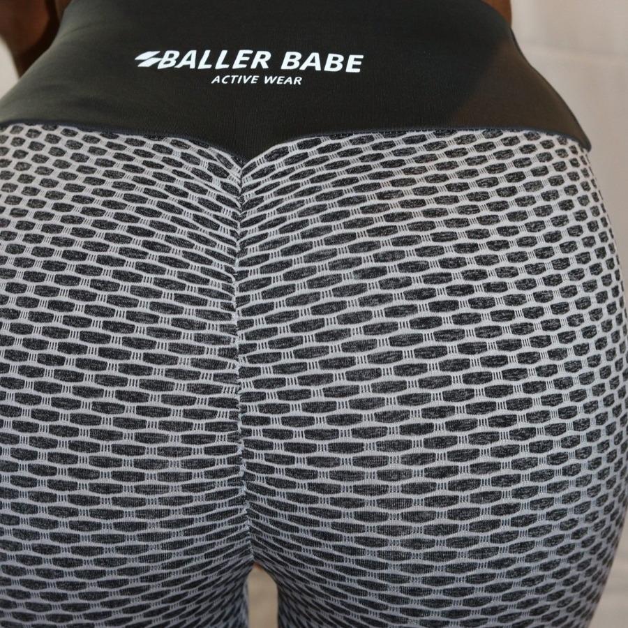 Baller Babe Honeycomb Textured Leggings Grey White