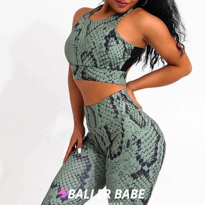 Baller Babe Set Python Snake skin Leggings with Crop top - Green (SET)