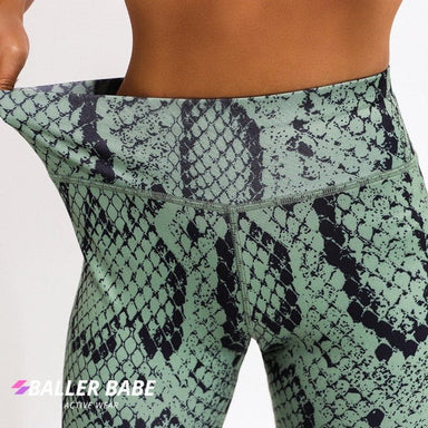 Baller Babe Set Python Snake skin Leggings with Crop top - Green (SET)