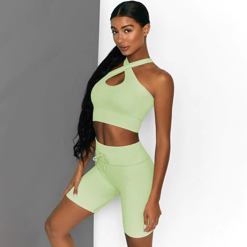 Green Seamless Top And Shorts Activewear Set