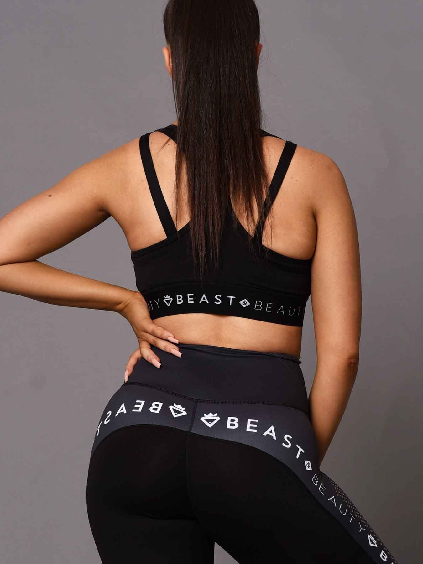 Beast & Beauty - Activewear + Gym Gear Sports Bra 2 Tone Black and Black