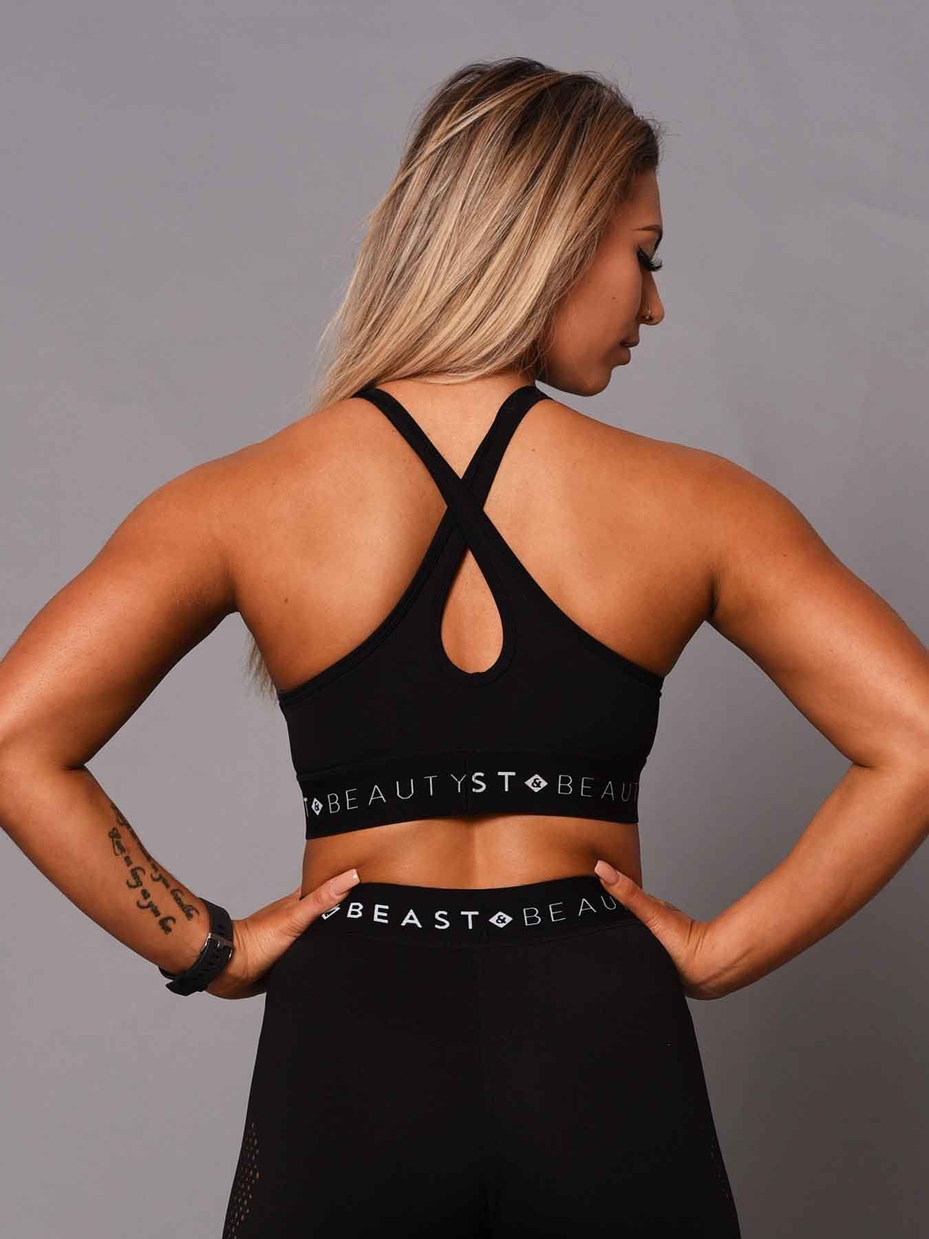 Beast & Beauty - Activewear + Gym Gear V Mesh Crop Top - Black