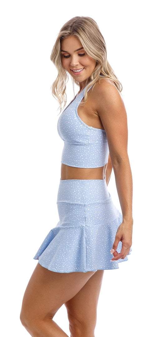 Carra Lee Active Crop Top Blue Cloud Star Dust Body Luxe Racer Back Bra