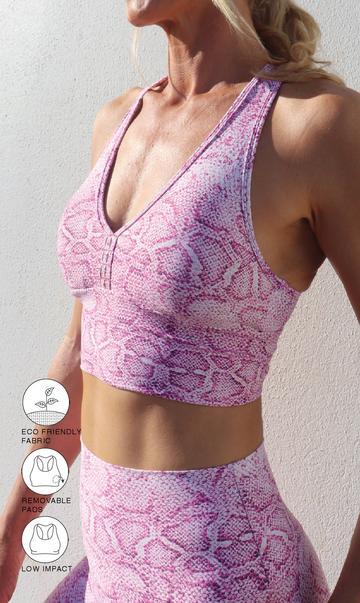 Carra Lee Active Crop Top Pink Snake Eco Racer Back Bra