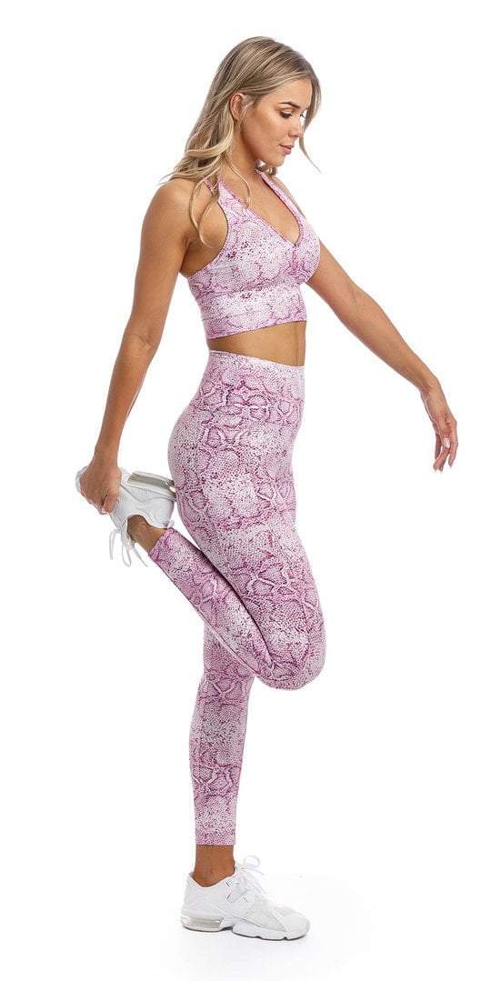 Carra Lee Active Crop Top Pink Snake Eco Racer Back Bra