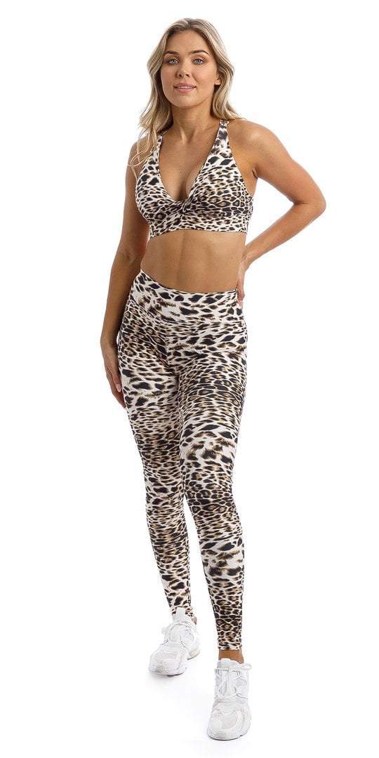 Carra Lee Active Crop Tops White Cheetah Diamond Back Bra