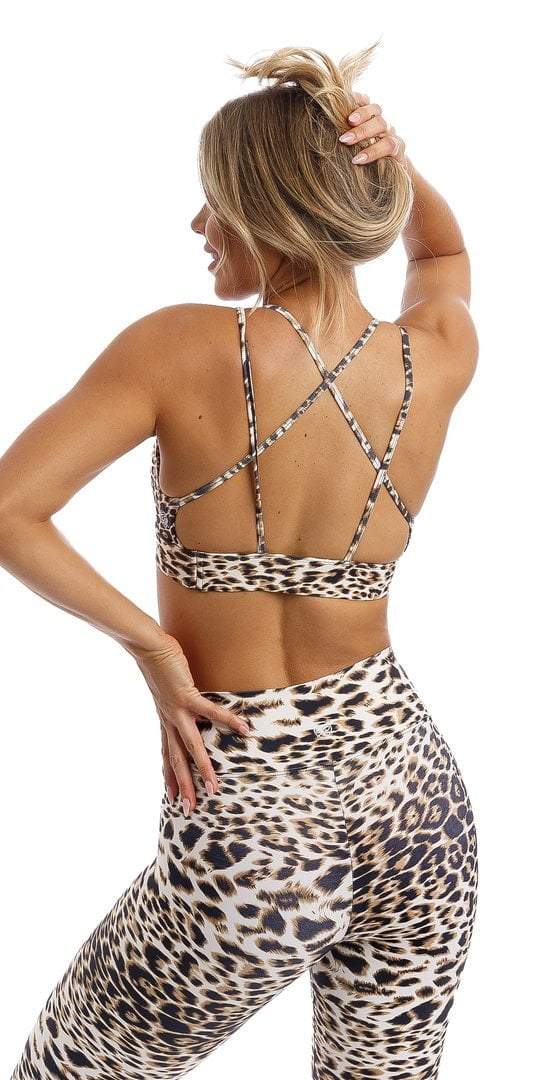 Carra Lee Active Crop Tops White Cheetah Diamond Back Bra