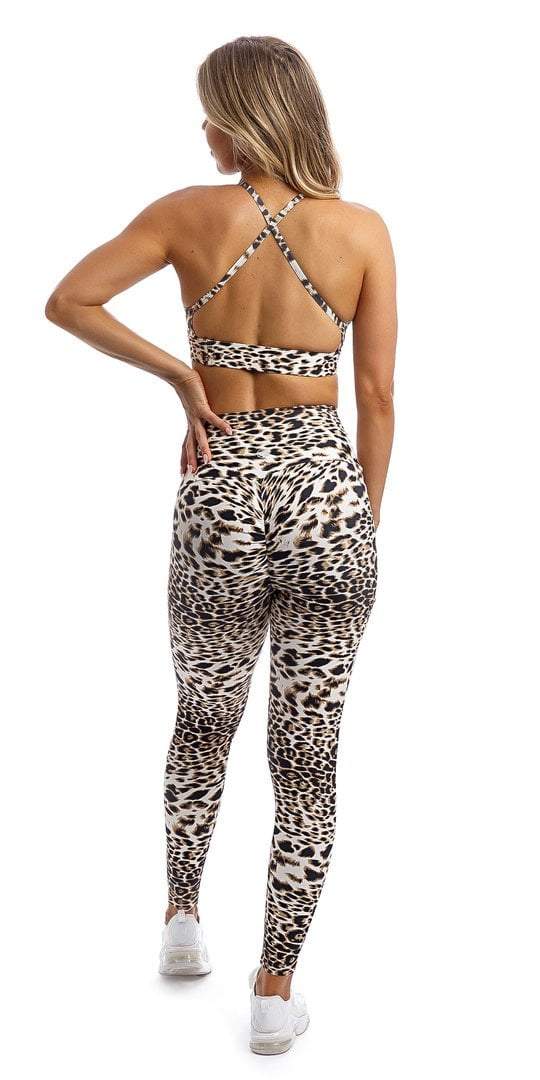 Carra Lee Active Leggings White Cheetah Scrunch Bum Leggings