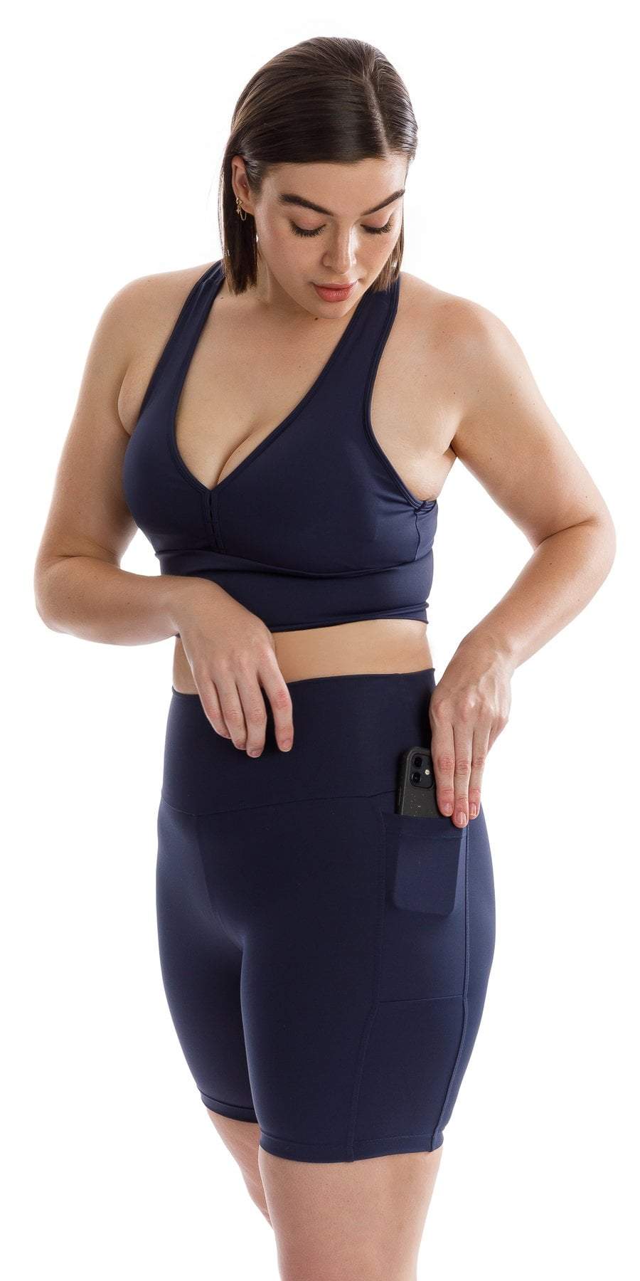 Carra Lee Active Shorts Navy Body Luxe Midi Shorts with Pockets